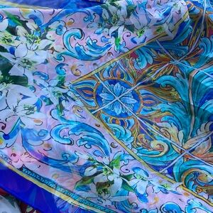 Dolce Gabbana majolica tile print Huge chiffon silk scarf